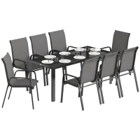 Outsunny 9 Pieces Patio Set with Stackable Chairs, Patio Dining Set with Glass Top for Garden, Patio, Backyard, Dark Grey(m-11)