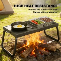 Outsunny Folding Campfire Grill, Heavy Duty Steel Mesh Grate, Portable Camping Grate with Carry Bag, Black(m-7)