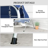 Outsunny 3-Person Porch Swing with Canopy, Patio Swing Chair, Outdoor Canopy Swing Bench with Adjustable Shade, Cushion and Steel Frame, Dark Blue & White Striped(m-7)