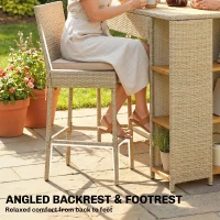 Outsunny 5 Piece Wicker Outdoor Bar Set, Acacia Wood Outdoor High Top Table and Chairs with 3 Tier Shelves, Cushions, Brown(m-8)