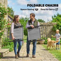 Outsunny 8 Piece Patio Table and Chairs Set with Folding Chairs, Tempered Glass Tabletop and Umbrella for Garden, Grey(m-4)