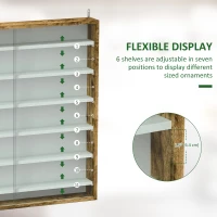 HOMCOM 7-Tier Display Cabinet, Shot Glass Display Case, Glass Curio Cabinet with 2 Glass Doors and 6 Adjustable Shelves, Rustic Brown(m-4)