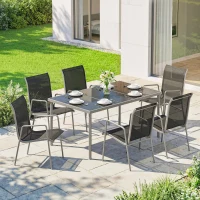 Outsunny 7 Piece Garden Dining Set, Garden Furniture Set with Rectangle Table and 6 Stackable Chairs(m-8)