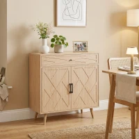 HOMCOM 30" Sideboard with Patterned Doors, Buffet Cabinet with Drawer and Cabinet for Dining Room, Oak(m-1)