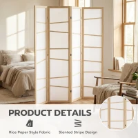 HOMCOM 66.9" Folding Room Divider, 4 Panel Wall Partition with Wood Frame for Bedroom, Home Office, Natural Wood(m-4)