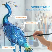 Outsunny Peacock Garden Statue, 32.7" Standing Lawn Ornament Bird Statue with Stakes for Lawn Navy Blue(m-4)