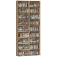 HOMCOM 9-Tier DVD Shelf with 18 Compartments and 14 Adjustable Shelves, Holds 640 CDs, 360 DVDs or 430 Blu-rays, Natural Wood(m-11)