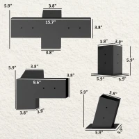 Outsunny Pergola Kit, 15° Slanted Pergola Brackets w/ 4-Way/3-Way Brackets, Post Bases, Wall Mounts for 3.6" X 3.6" Lumber, Black(m-3)
