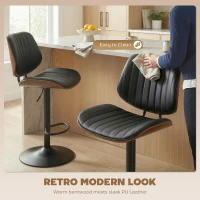 HOMCOM Bar Stools Set of 2, Swivel Counter Height Barstools with Back, Adjustable Height, Black(m-4)