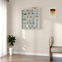 HOMCOM 7-Tier Display Cabinet, Shot Glass Display Case, Glass Curio Cabinet with 2 Glass Doors and 6 Adjustable Shelves, White(m-9)