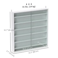 HOMCOM 7-Tier Display Cabinet, Shot Glass Display Case, Glass Curio Cabinet with 2 Glass Doors and 6 Adjustable Shelves, White(m-3)