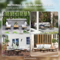 Outsunny 4 Piece L Shaped Garden Furniture Set, 4 Seater Outdoor Corner Garden Set, 2 Loveseats, 2 Coffee Tables, Teak(m-4)