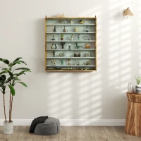 HOMCOM 7-Tier Display Cabinet, Shot Glass Display Case, Glass Curio Cabinet with 2 Glass Doors and 6 Adjustable Shelves, Rustic Brown(m-10)