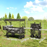 Outsunny 80L Folding Wagon Cart with Wheels, Heavy-Duty Collapsible Wagon with Removable Canopy, Adjustable Handle, Black(m-3)