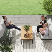 Outsunny 4 Piece L Shaped Garden Furniture Set, 4 Seater Outdoor Corner Garden Set, 2 Loveseats, 2 Coffee Tables, Teak(m-9)