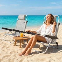 Outsunny Folding Beach Chair Set of 2, Reclining Backpack Beach Camping Chairs with 4-Position Adjustable Backrest(m-1)
