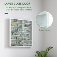 HOMCOM 7-Tier Display Cabinet, Shot Glass Display Case, Glass Curio Cabinet with 2 Glass Doors and 6 Adjustable Shelves, White(m-5)