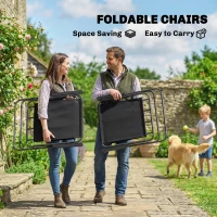 Outsunny 8 Piece Patio Table and Chairs Set with Folding Chairs, Tempered Glass Tabletop and Umbrella for Garden, Black(m-4)