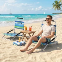 Outsunny Beach Chair Set of 2, Folding Backpack Beach Chairs, Outdoor Lounge Chair with Hidden Pocket for Patio, Pool(m-8)