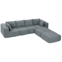 HOMCOM Modular Sectional Sofa, Boneless U-Shape Sectional Couch with 2 Ottomans, Dark Gray