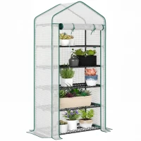 Outsunny 5 Tier Mini Greenhouse, Small Portable Greenhouse with PE Cover, Roll-Up Zippered Door, 76" x 35.4" x 19.3", White(m-11)