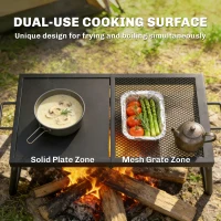 Outsunny Folding Campfire Grill, Heavy Duty Steel Mesh Grate, Portable Camping Grate with Carry Bag, Black(m-5)