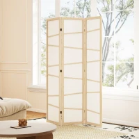 HOMCOM 66.9" Folding Room Divider, 3 Panel Wall Partition with Wood Frame for Bedroom, Home Office, Natural Wood(m-9)