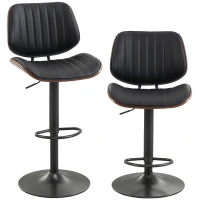 HOMCOM Bar Stools Set of 2, Swivel Counter Height Barstools with Back, Adjustable Height, Black(m-11)