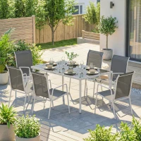 Outsunny 7 Piece Garden Dining Set, Garden Furniture Set with Rectangle Table and 6 Stackable Chairs(m-9)