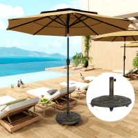 Outsunny Round Patio Umbrella Base with Wheels, 44 lbs Resin Umbrella Stand Base, 1.3"/1.5"/1.9" Umbrella Poles Bronze(m-8)