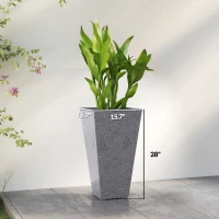 Outsunny 28" Tall Planters, Set of 3 Plastic Flower Pots with Marble Finish and Drainage Holes, Stackable Taper Planters, Gray(m-3)