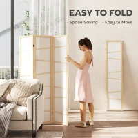 HOMCOM 66.9" Folding Room Divider, 3 Panel Wall Partition with Wood Frame for Bedroom, Home Office, Natural Wood(m-6)