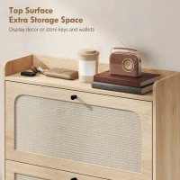 HOMCOM Shoe Cabinet with 2 Flip Drawers, Boho Narrow Shoe Storage Cabinet, Oak(m-7)