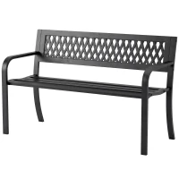Outsunny Outdoor Bench with Floral Backrest 2 Seater Garden Bench with Armrests for Yard Park Balcony Black(m-2)