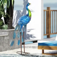 Outsunny Peacock Garden Statue, 32.7" Standing Lawn Ornament Bird Statue with Stakes for Lawn Navy Blue(m-8)