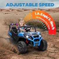 Qaba 2 Seater 24V Electric Car for Kids w/ Remote Control, 3 Speed, LED Lights, Music, Horn, Spring Suspension, Blue(m-7)