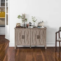 HOMCOM Sideboard Buffet with 4 Barn Doors and 2 Adjustable Shelves, Kitchen Buffet Cabinet for Living Room, Hallway, Gray(m-9)