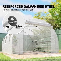 Outsunny 10'x11'x6' Walk-in Tunnel Greenhouse with Shelves, Mesh Door and Windows, Hoop House Greenhouse with PE Cover, White(m-5)