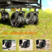 Outsunny 80L Folding Wagon Cart with Wheels, Heavy-Duty Collapsible Wagon with Removable Canopy, Adjustable Handle, Black(m-6)