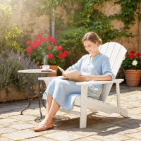 Outsunny Wood Adirondack Chair, Outdoor Patio Muskoka Chair with Slatted Design for Deck, Garden, Backyard, Fire Pit, White(m-8)