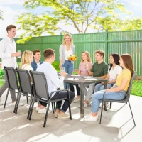 Outsunny 9 Pieces Patio Set with Stackable Chairs, Patio Dining Set with Glass Top for Garden, Patio, Backyard, Dark Grey(m-10)