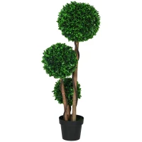 HOMCOM 3.5ft Artificial Tree, Triple Ball Boxwood Topiary with Pot and Sandalwood Leaves, for Indoor Outdoor Home(m-1)