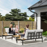 Outsunny 4 Piece L Shaped Garden Furniture Set, 4 Seater Outdoor Corner Garden Set, 2 Loveseats, 2 Coffee Tables, Teak(m-1)
