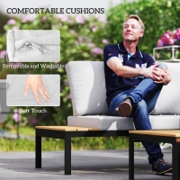 Outsunny 4 Piece L Shaped Garden Furniture Set, 4 Seater Outdoor Corner Garden Set, 2 Loveseats, 2 Coffee Tables, Teak(m-6)