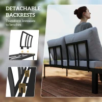 Outsunny 4 Piece L Shaped Garden Furniture Set, 4 Seater Outdoor Corner Garden Set, 2 Loveseats, 2 Coffee Tables, Teak(m-5)