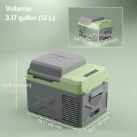 Outsunny 12 Volt Car Refrigerator, 12QT Car Fridge Electric Cooler, 12/24V DC and 110-240V AC, -68℉~68℉, Portable Refrigerator(m-3)