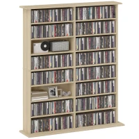 HOMCOM 8-Tier DVD Shelf with 12 Adjustable Shelves, Double CD Shelf, Holds 720 CDs, 396 DVDs or 396 Blu-rays, Natural Wood(m-11)
