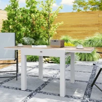 Outsunny Extendable Patio Dining Table, Aluminum Frame Outdoor Patio Table with Faux Wood Top for Garden Backyard, Natural Wood(m-9)