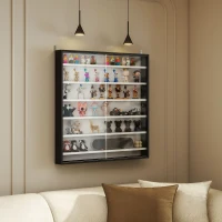 HOMCOM 7-Tier Display Cabinet, Shot Glass Display Case, Glass Curio Cabinet with Glass Doors, Black and White(m-8)