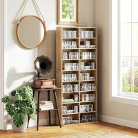 HOMCOM 9-Tier DVD Shelf with 18 Compartments and 14 Adjustable Shelves, Holds 640 CDs, 360 DVDs or 430 Blu-rays, Natural Wood(m-10)